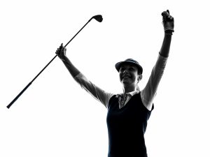 woman golfer golfing silhouette in white background
